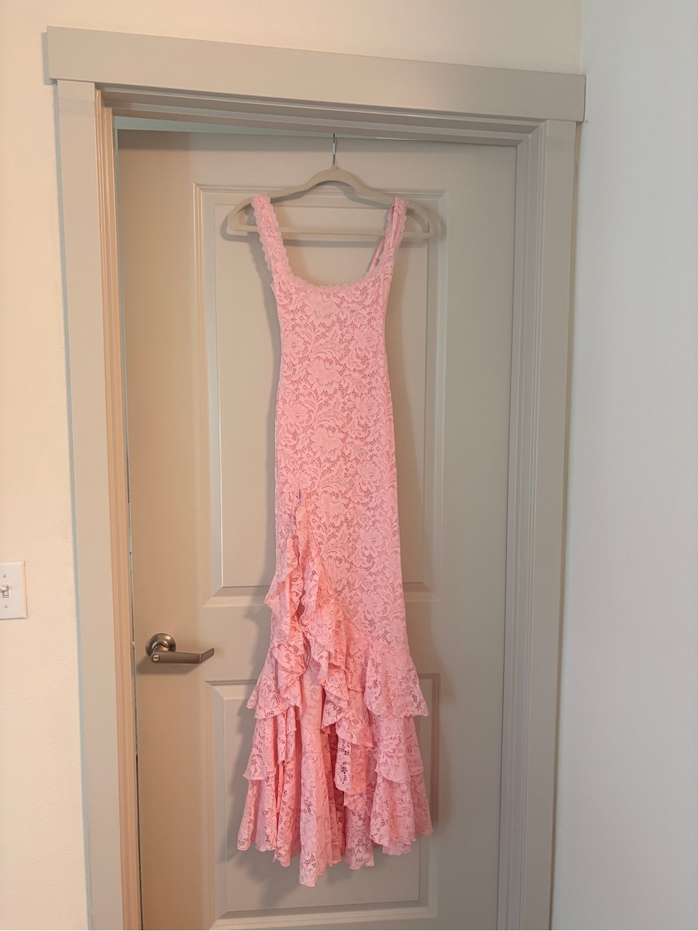 Oh Polly Pink Lace Ruffle Maxi Dress - Picture 1 of 6